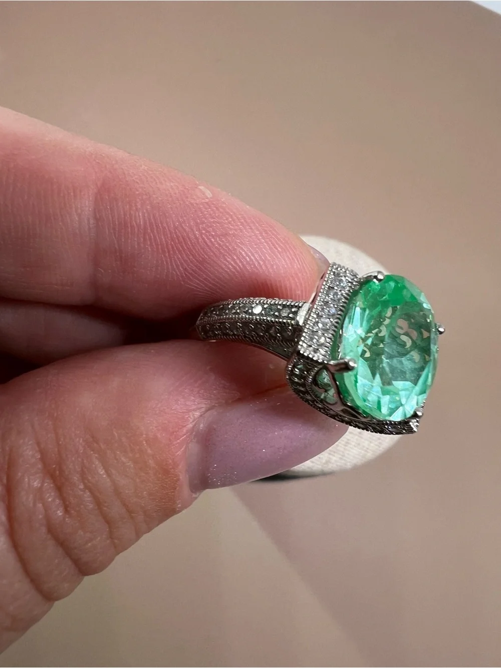 Vanna K Green Gemstone Sterling silver Halo Cocktail Ring